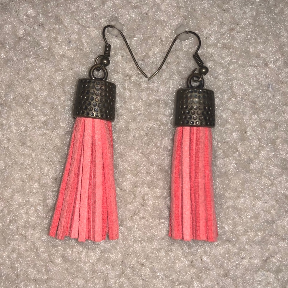 Coral Suede Tassel Earrings